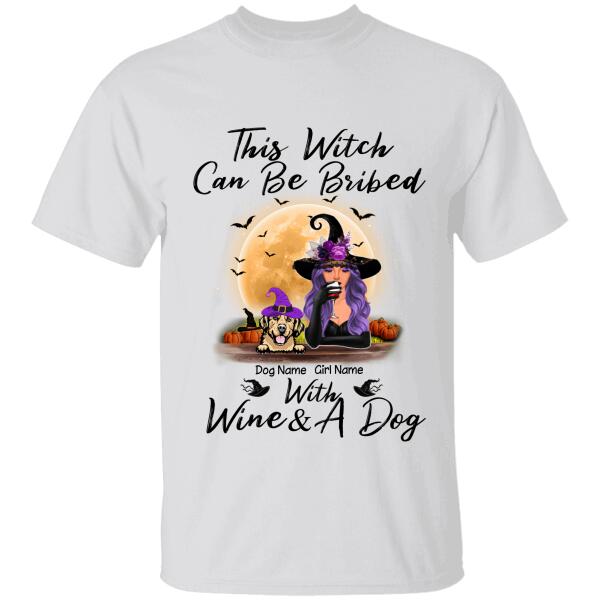 This witch can be bribed with wine & dogs Personalized Dog T-Shirt TS-TU220