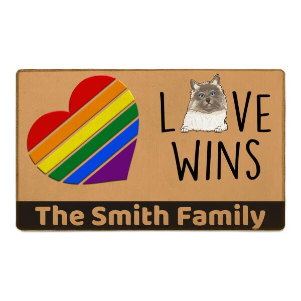 "Love Wins" Family Name, Dog, Cat personalized doormat