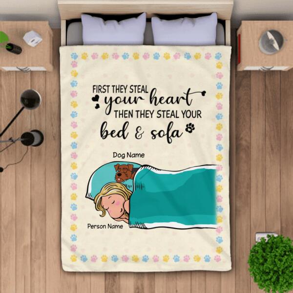 First they steal your heart then they steal your bed & sofa Personalized Dog Blanket BK-GH02