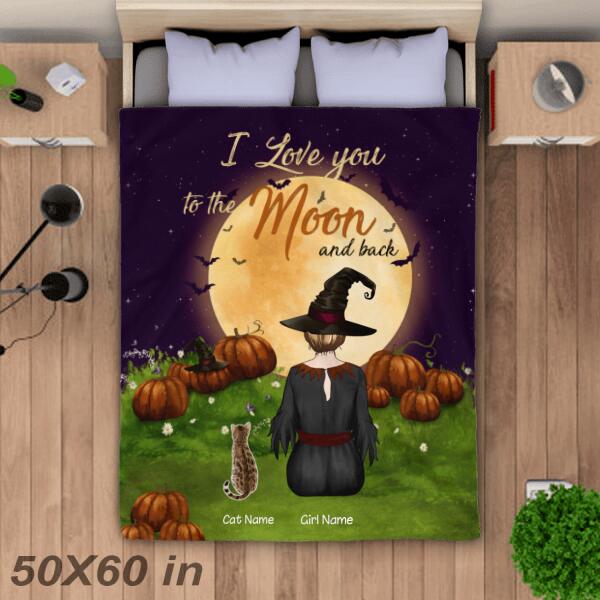 Witch And Her Cats Halloween Night personalized Cat Blanket BK-HR01