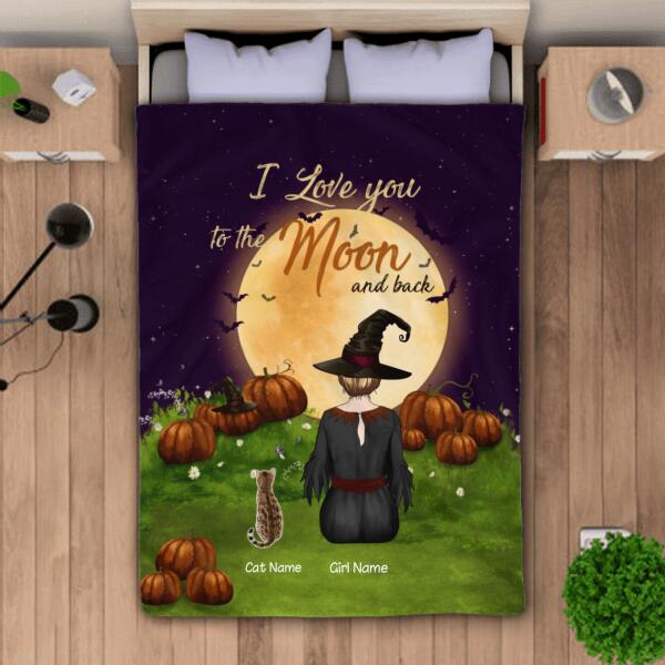 Witch And Her Cats Halloween Night personalized Cat Blanket BK-HR01