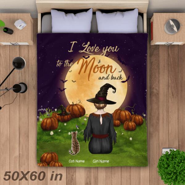 Witch And Her Cats Halloween Night personalized Cat Blanket BK-HR01