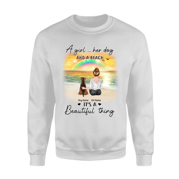 A girl, her dog and a beach  Personalized Dog T-Shirt TS-TU215