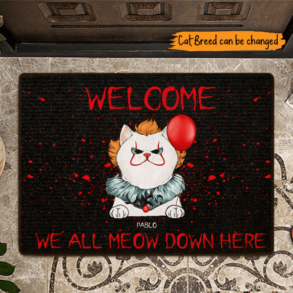 Welcome We All Meow Down Here Halloween Personalized Doormat DM-TU19