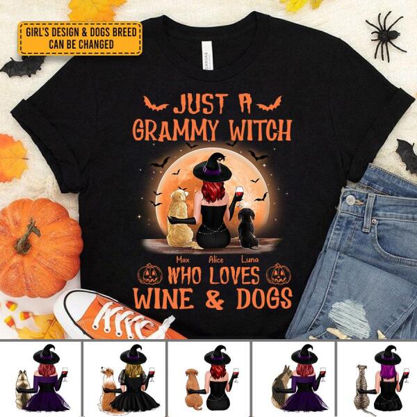 Just A Grammy Witch Who Loves Wine And Dogs Personalized T-shirt TS-NB30