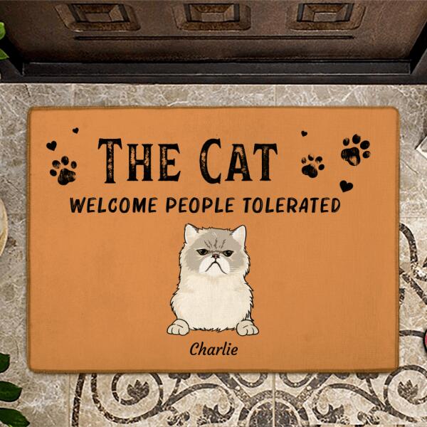"Dogs and Cats welcome people tolerated" personalized doormat