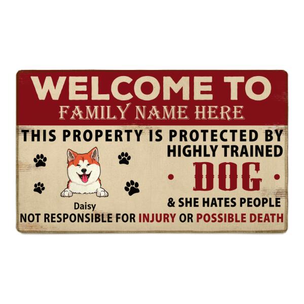 "Welcome to" Family name, dog & cat personalized doormat DMTU03
