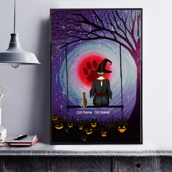 A Witch And Her Cats On Swing personalized Cat Poster CP-HR02