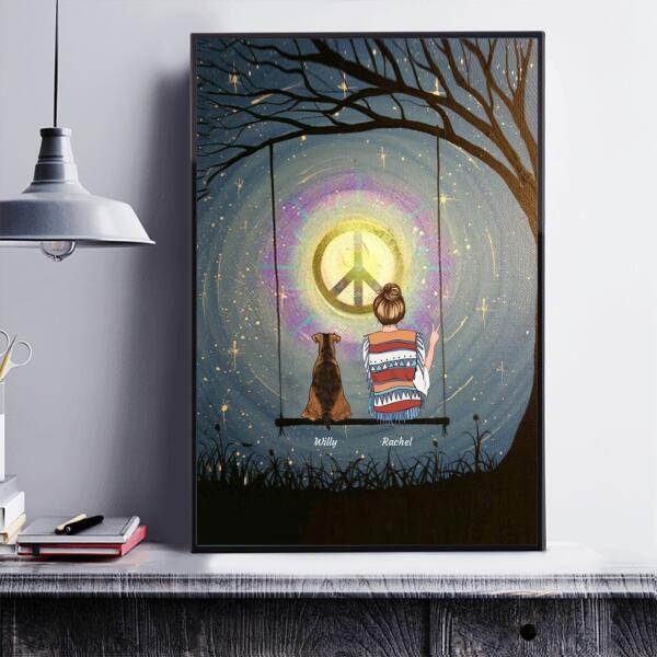 Hippie Moon Girl and Dog personalized Poster CP01