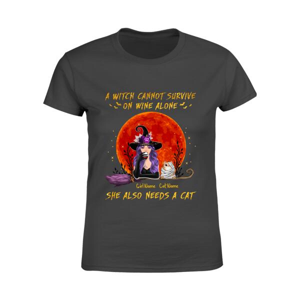 A Witch Cannot Survive On Wine Alone Personalized Cat T-shirt TS-NN60