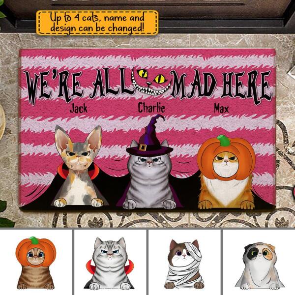 We're All Mad Here Personalized Halloween Doormat DM-NN32