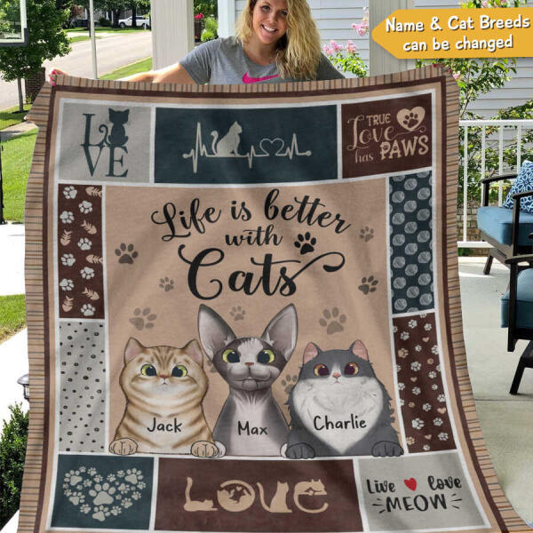 Life Is Better With Cats Personalized Blanket B-NB106