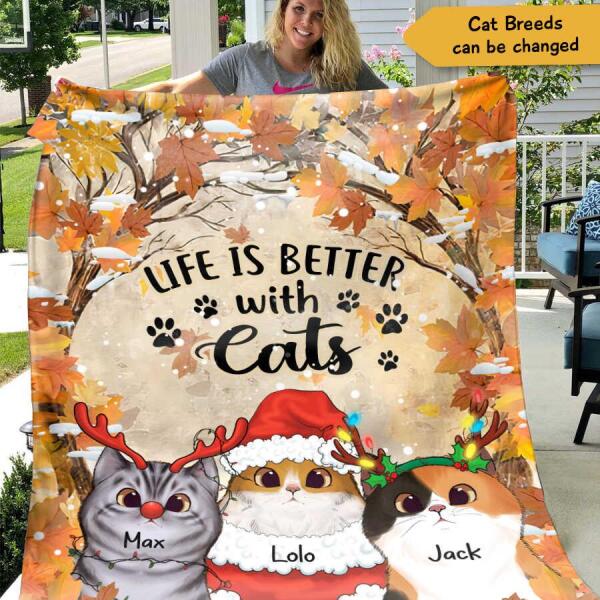 Life is Better with Cats Christmas Personalized Blanket B-NB220