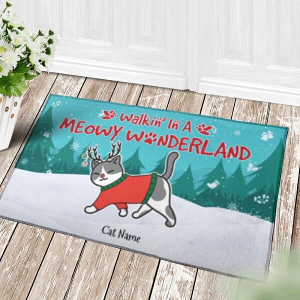 Walkin' In A Meowy Wonderland Personalized Cat Doormat DM-NB385