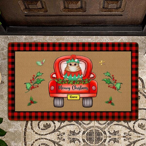 Meowy Christmas On The Car Personalized Cat Doormat DM-NB292