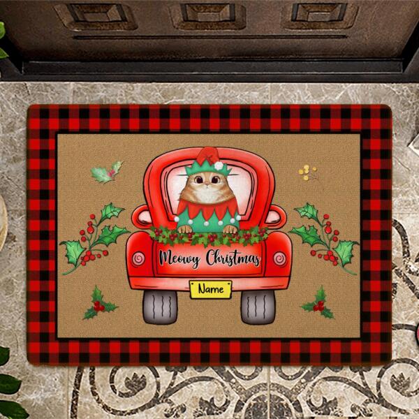 Meowy Christmas On The Car Personalized Cat Doormat DM-NB292
