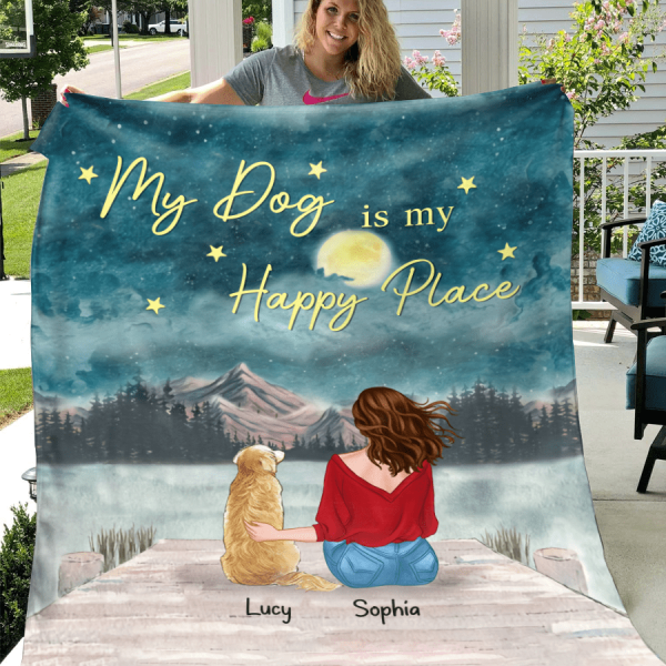 Dogs Are My Happy Place Personalized Blanket B-PT737