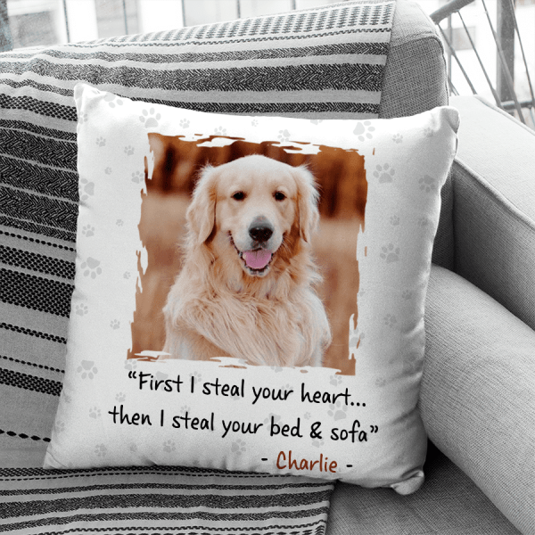 First I Steal Your Heart Then I Steal Your Bed & Sofa Personalized Dog Pillow P-NB822