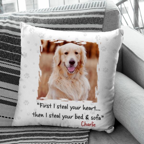 First I Steal Your Heart Then I Steal Your Bed & Sofa Personalized Dog Pillow P-NB822