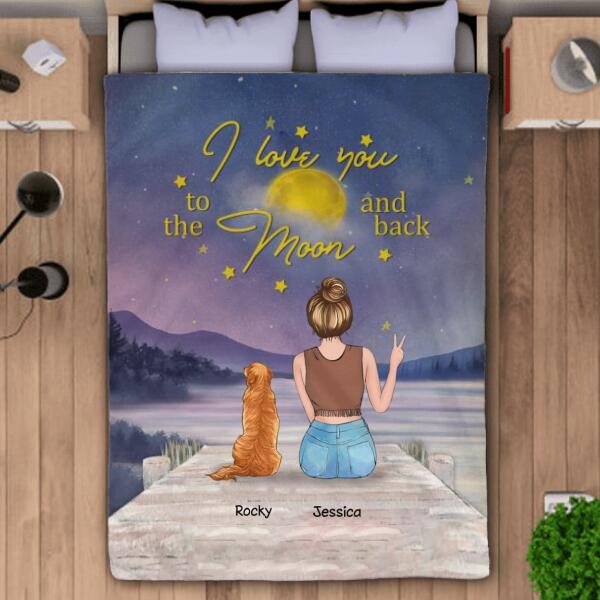 A Girl And Her Dogs Under The Moon Personalized Blanket B-PT867