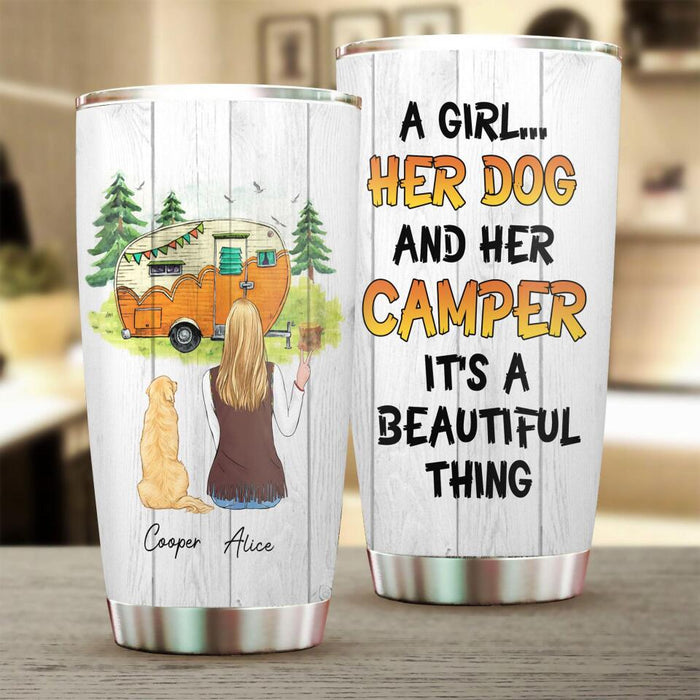 A Girl... Her Dog & Her Camper Personalized Tumbler T-NN1328