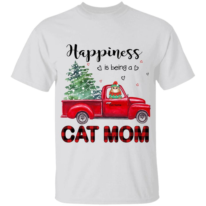 Happiness Is Being A Cat Mom Christmas Personalized T-Shirt TS-PT162