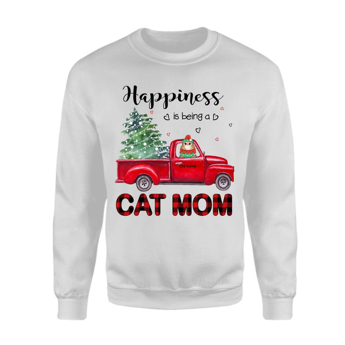Happiness Is Being A Cat Mom Christmas Personalized T-Shirt TS-PT162