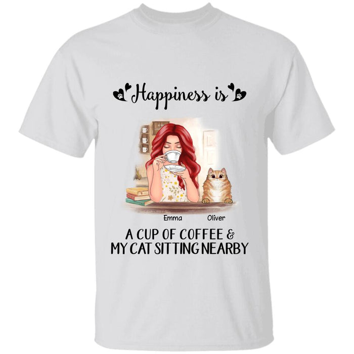 Happiness Is A Cup Of Coffee Personalized Cat T-shirt TS-NB124