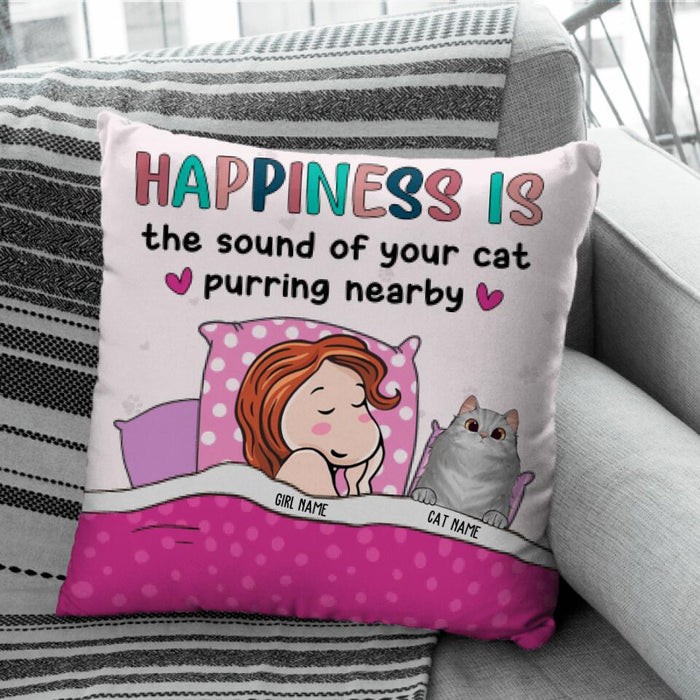 Happiness Is Your Cat Purring Nearby Personalized Pillow P-NB1710