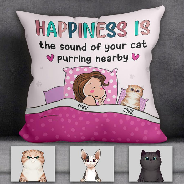 Happiness Is Your Cat Purring Nearby Personalized Pillow P-NB1710