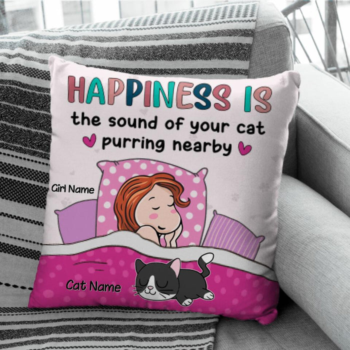 Happiness Is The Sound Of Your Cats Purring Nearby Personalized Pillow P-NB1708