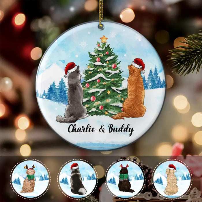 Dog Under The Christmas Tree Personalized Circle Ornament O-NB1886