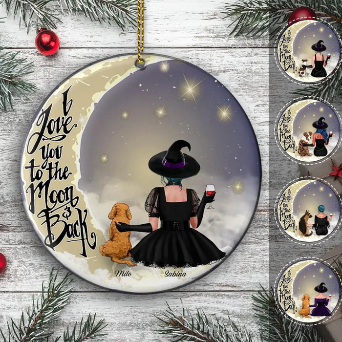 Dog Mom & Her Dog On Moon Personalized Circle Ornament O-NB1885