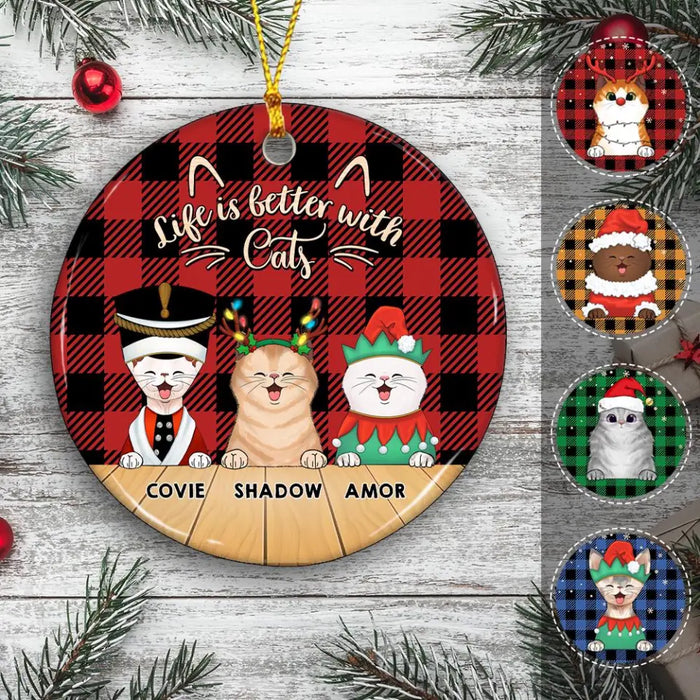 Happy Cat On Christmas Day Personalized Circle Ornament O-NB1965
