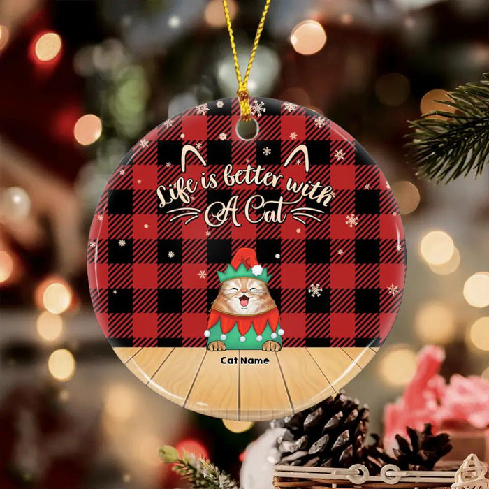 Happy Cat On Christmas Day Personalized Circle Ornament O-NB1965