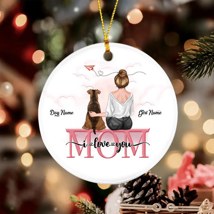 Mom Grandma And Her Dog On Text Personalized Circle Ornament O-NB1966
