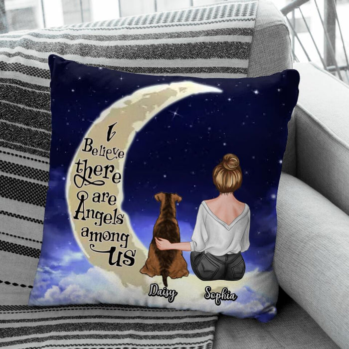 Dog Mom & Her Dog On The Moon Personalized Pillow P-NB1948