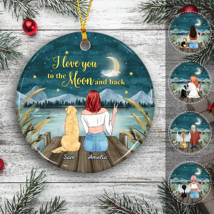 Mom & Her Dog On The Bridge To The Moon & Back Personalized Circle Ornament O-NB1972