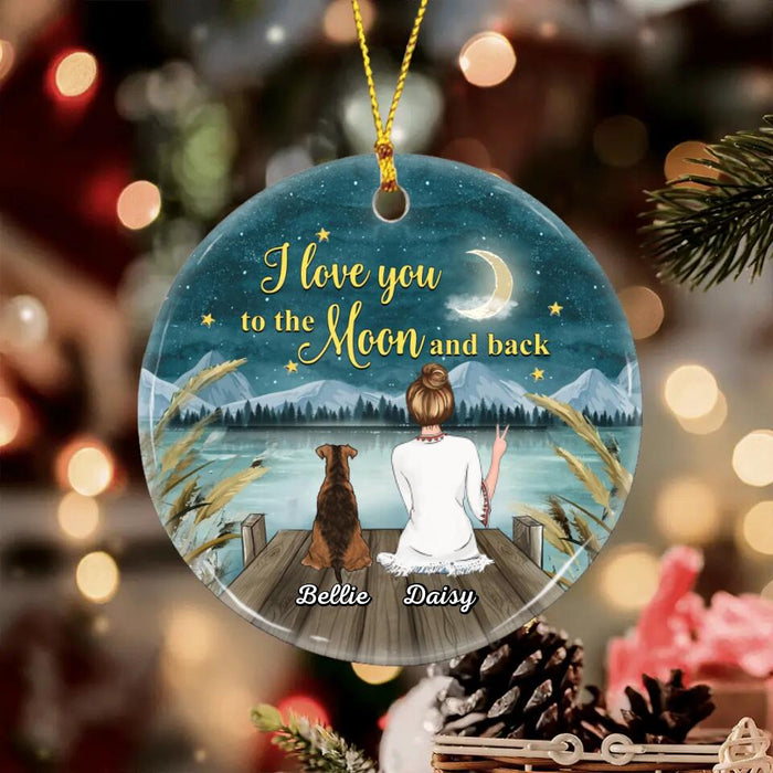 Mom & Her Dog On The Bridge To The Moon & Back Personalized Circle Ornament O-NB1972