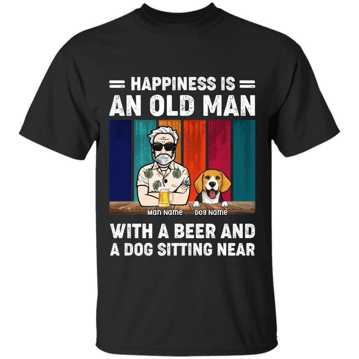 Happiness Is An Old Man With A Beer And Dogs Pesonalized T-Shirt TS-TT1924