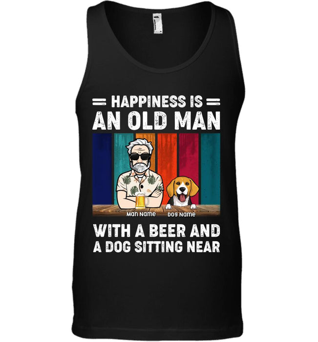 Happiness Is An Old Man With A Beer And Dogs Pesonalized T-Shirt TS-TT1924