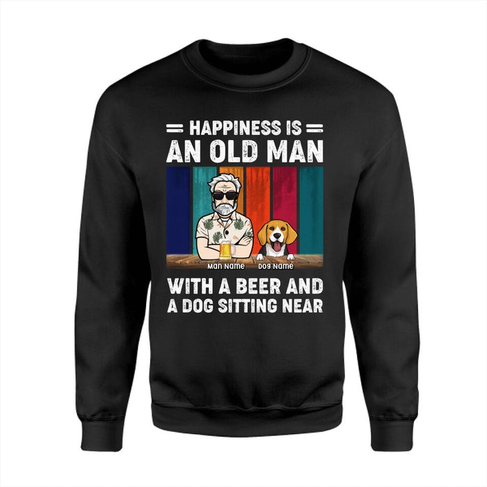 Happiness Is An Old Man With A Beer And Dogs Pesonalized T-Shirt TS-TT1924