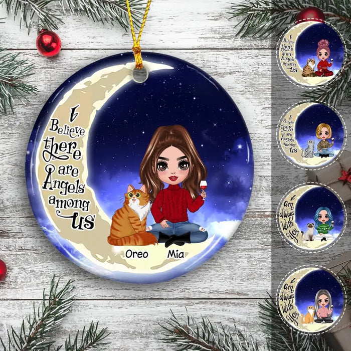 Girl Doll & Her Cat I Love You To The Moon & Back Personalized Circle Ornament O-NB2000
