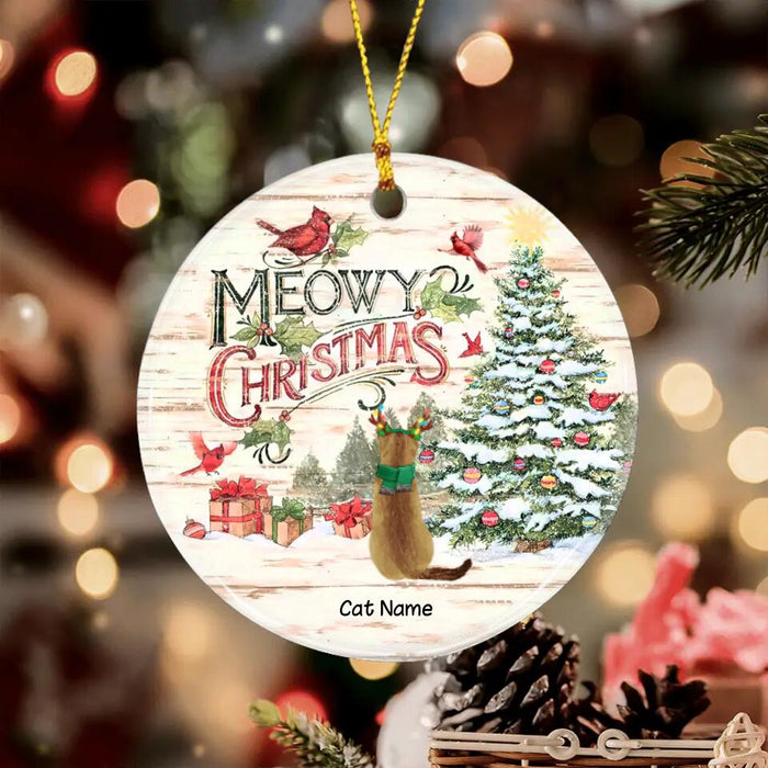 Meowy Christmas Cardinal Bright Wooden Personalized Circle Ornament O-NB1982