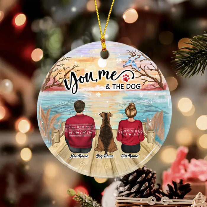 Lake Couple Sitting With Dogs Personalized Circle Ornament O-NB2019