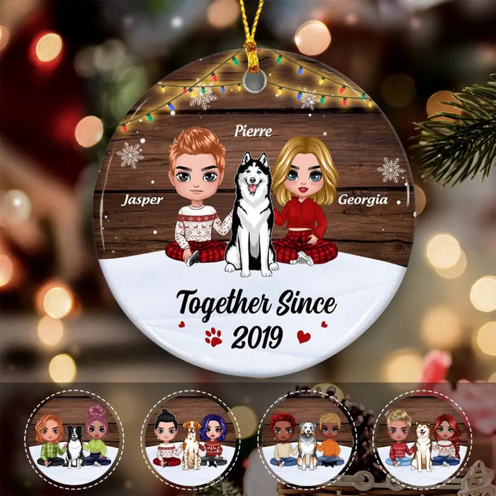 Doll Couple & The Dog Personalized Circle Ornament O-NB2017