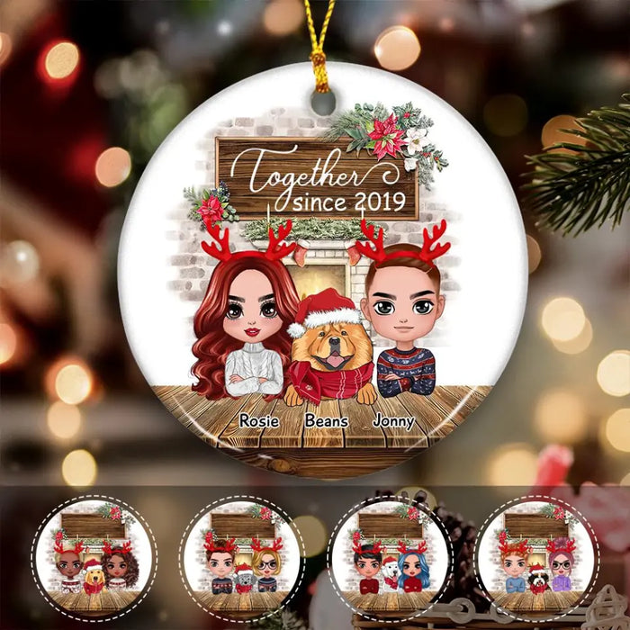 Couple & Dogs In House Personalized Circle Ornament O-NB2009
