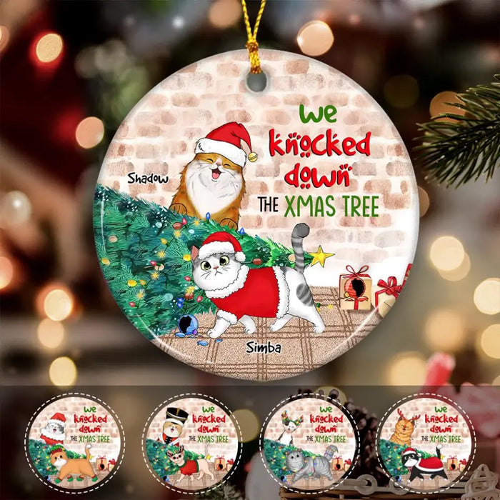 Fluffy Cat Knocked Down The Christmas Tree Personalized Circle Ornament O-NB2001