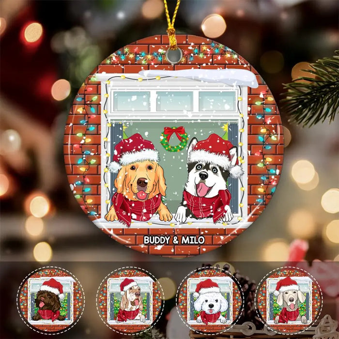 Christmas Dog At The Window Personalized Circle Ornament O-NB2015