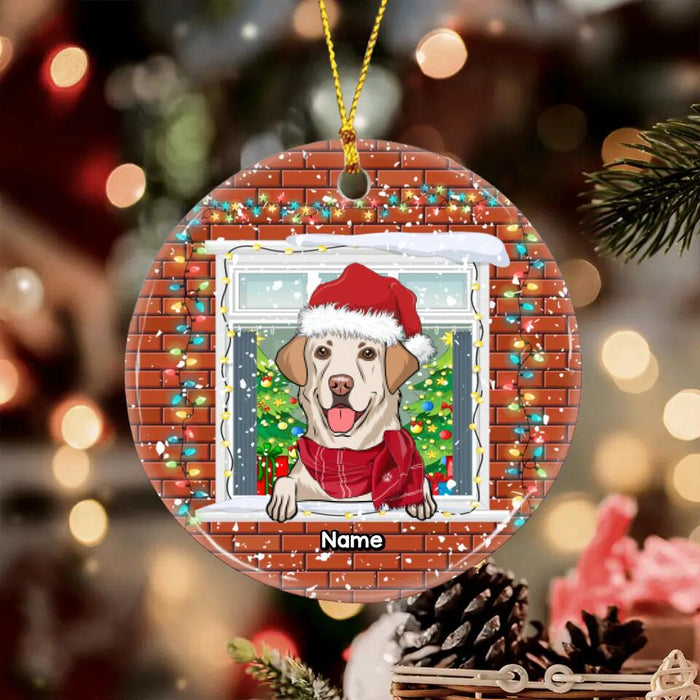 Christmas Dog At The Window Personalized Circle Ornament O-NB2015